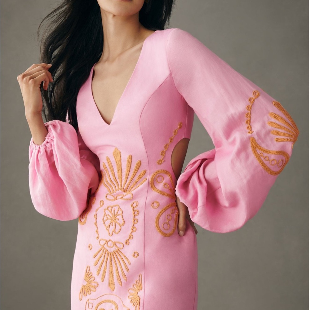 Anthropologie Pink Dress Embroidery